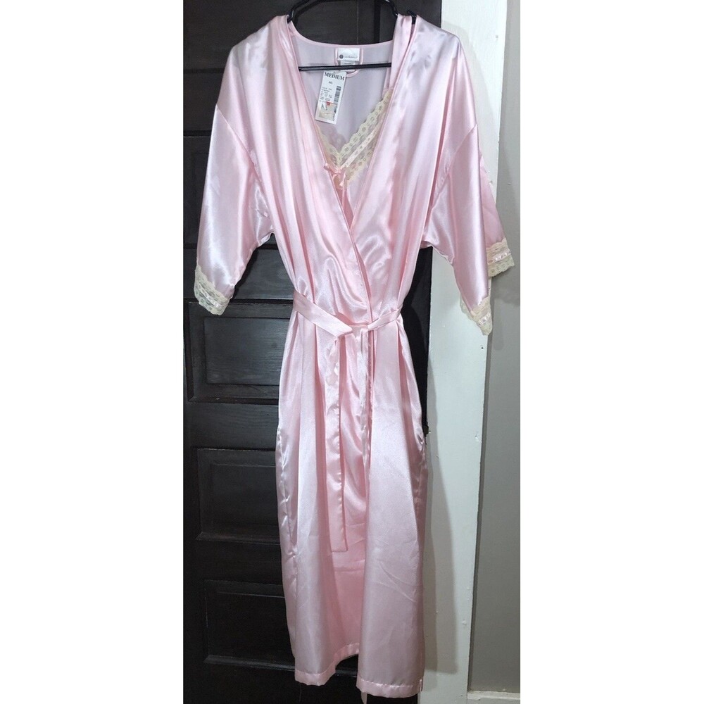 Vtg Enchanting Womans Size Med. Pink Slip  Nightgown AND Robe Lingerie Lace 🎁